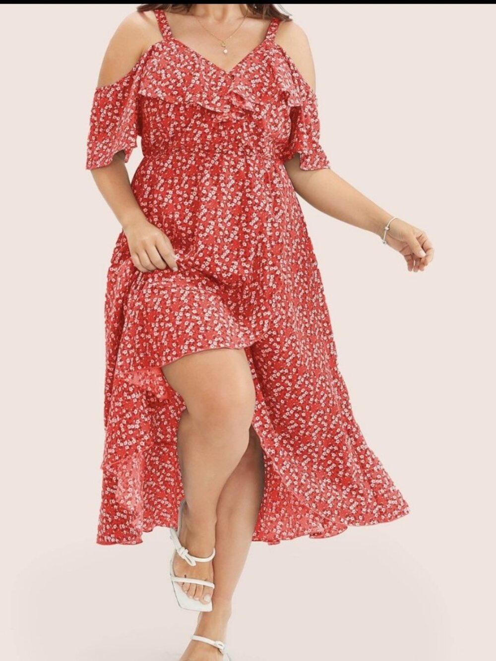 Plus Size Red Floral Ditsy Off Shoulder Dress NWT